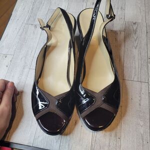 Taryn Rose Stacia Slingback Patent Leather Black Brown Size 9.5 M